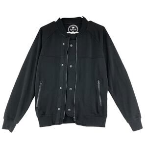 Splash Mens Size S Black Flight Jacket Full Zip Snap Fleece Collarless